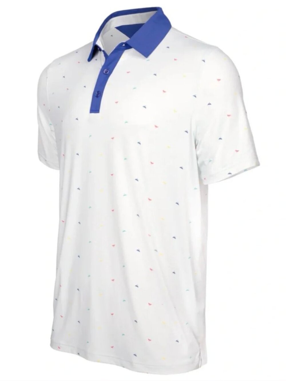 New Graham Luxe Men's White Blue Dragonfly Golf Polo Shirt Medium
